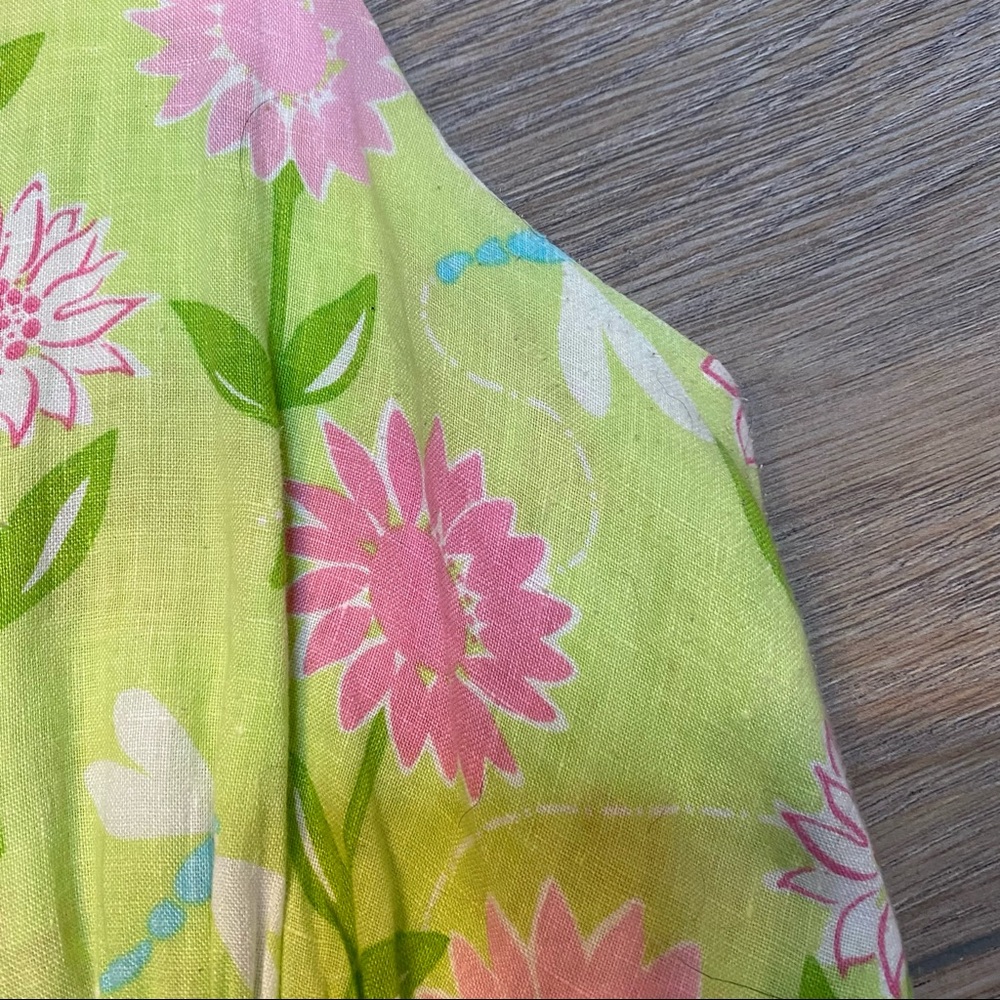 LILLY PULITZER vintage white tag green and pink floral v-neck linen dress 6 - Picture 6 of 10